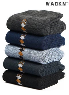 WAOKN 5 Pairs Men's 100% Cotton Crew Socks: Mid-Calf, Dress Socks, Moisture Wicking, Suitable for All Seasons, Striped Pattern in a Variety of Colors for Business Casual Wear  - Image 2