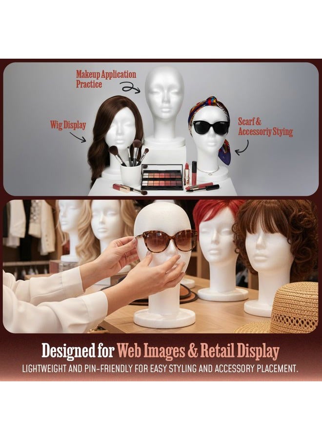 STUDIO LIMITED 11.4-Inch Styrofoam Mannequin Head (1 Pack) - White Foam Wig Stand for Wigs, Hats, Masks, Hairpieces, Arts, Crafts, DIY Projects, Salon Display, and Travel Use - Image 5