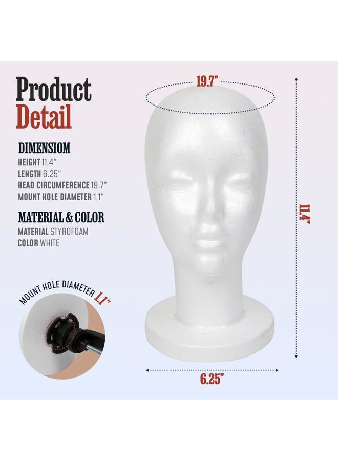 STUDIO LIMITED 11.4-Inch Styrofoam Mannequin Head (1 Pack) - White Foam Wig Stand for Wigs, Hats, Masks, Hairpieces, Arts, Crafts, DIY Projects, Salon Display, and Travel Use - Image 2