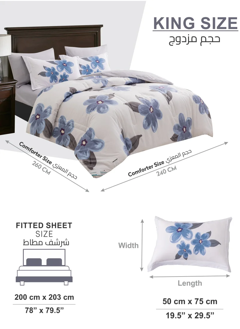 Donetella Printed Comforter Set 6-Pcs King Size All Season Decorated Reversible Double Bed Comforter Set Fits (200 X 200 Cm)With Super-Soft Down Alterntaive Filing,Linen