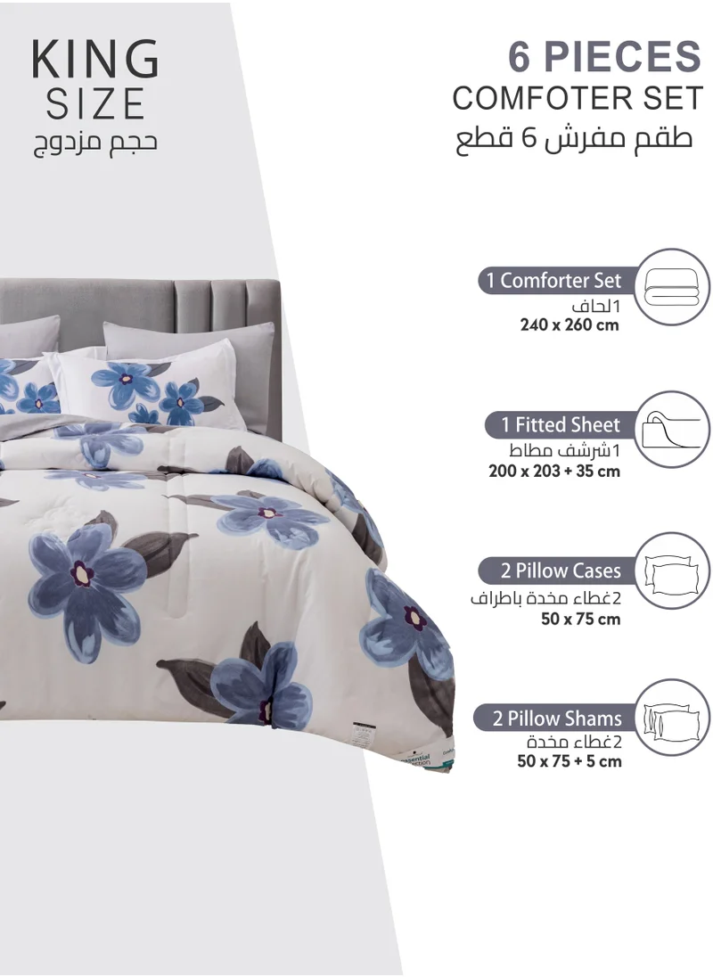 Donetella Printed Comforter Set 6-Pcs King Size All Season Decorated Reversible Double Bed Comforter Set Fits (200 X 200 Cm)With Super-Soft Down Alterntaive Filing,Linen
