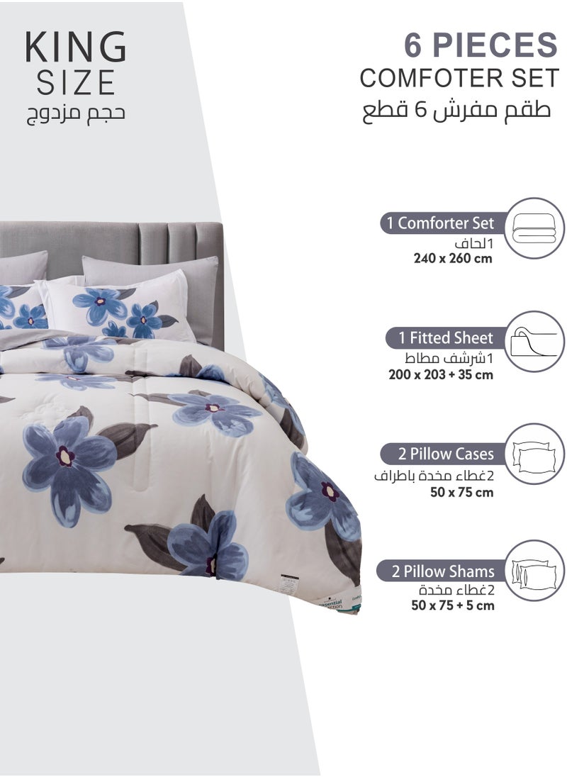Donetella Printed Comforter Set 6-Pcs King Size All Season Decorated Reversible Double Bed Comforter Set Fits (200 X 200 Cm)With Super-Soft Down Alterntaive Filing,Linen  - Image 4