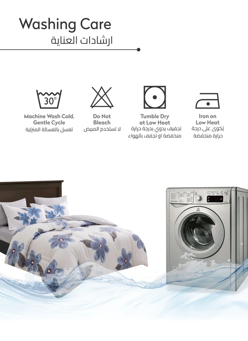Donetella Printed Comforter Set 6-Pcs King Size All Season Decorated Reversible Double Bed Comforter Set Fits (200 X 200 Cm)With Super-Soft Down Alterntaive Filing,Linen