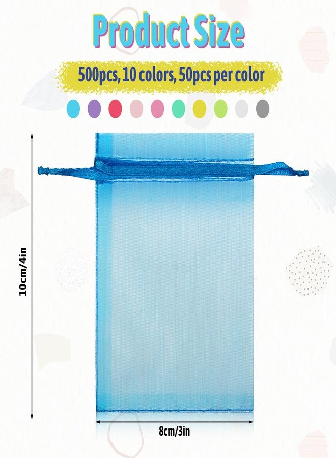 AOZUO 500 Pcs Sheer Organza Bags Bulk 3 x 4 Inch Small Colorful Mesh Bags Drawstring for Jewelry Baby Shower Christmas Candy Party Gift Wedding Favors Goodie Bag - Image 2