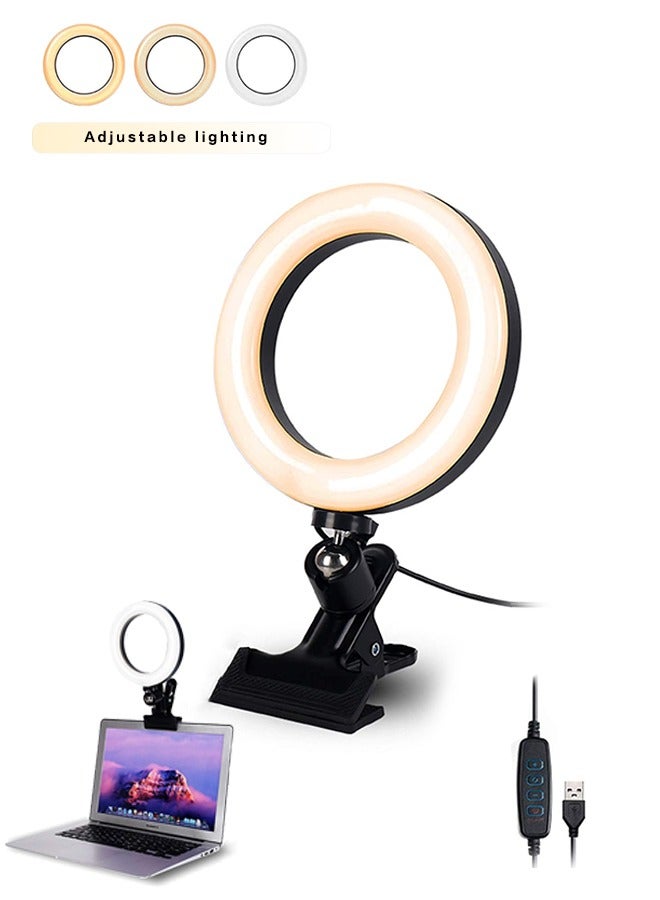 6.3 Selfie Ring Light with Clamp Mount for Laptop,Webcam Light with 3 Light Modes 10 Level Dimmable for Laptop/ PC Monitor/ Desk/ Bed/ Office/ Makeup/ YouTube/ TIK Tok