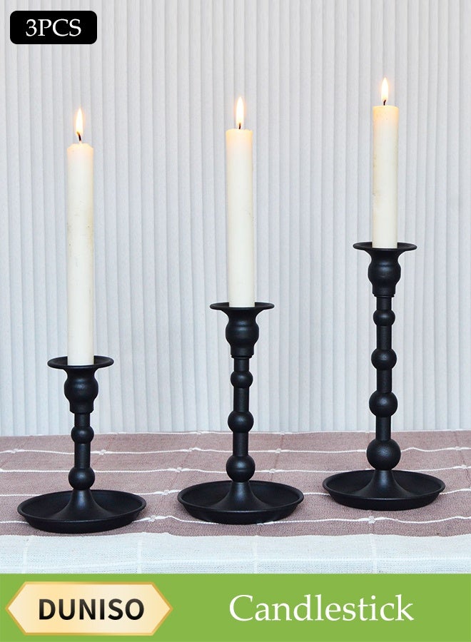 DUNISO 3 Pcs Candle Holders，Metal Candle Holder for Cylindrical Candles,Sturdy and Durable，Suitable for Home Decoration, Wedding Vacation, and Party Decoration，Black  - Image 1