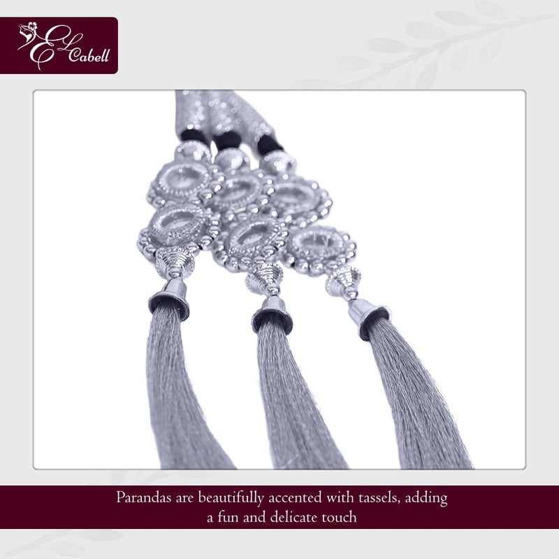 AHS Traditional Punjabi Paranda for Women & Girls with Silver Tassels | 30 Inch Long Braid Hair Accessory | Bridal Wedding Parandi Choti | Ethnic Hair Extension Parandia for Festival & Party (Silver) - Image 3