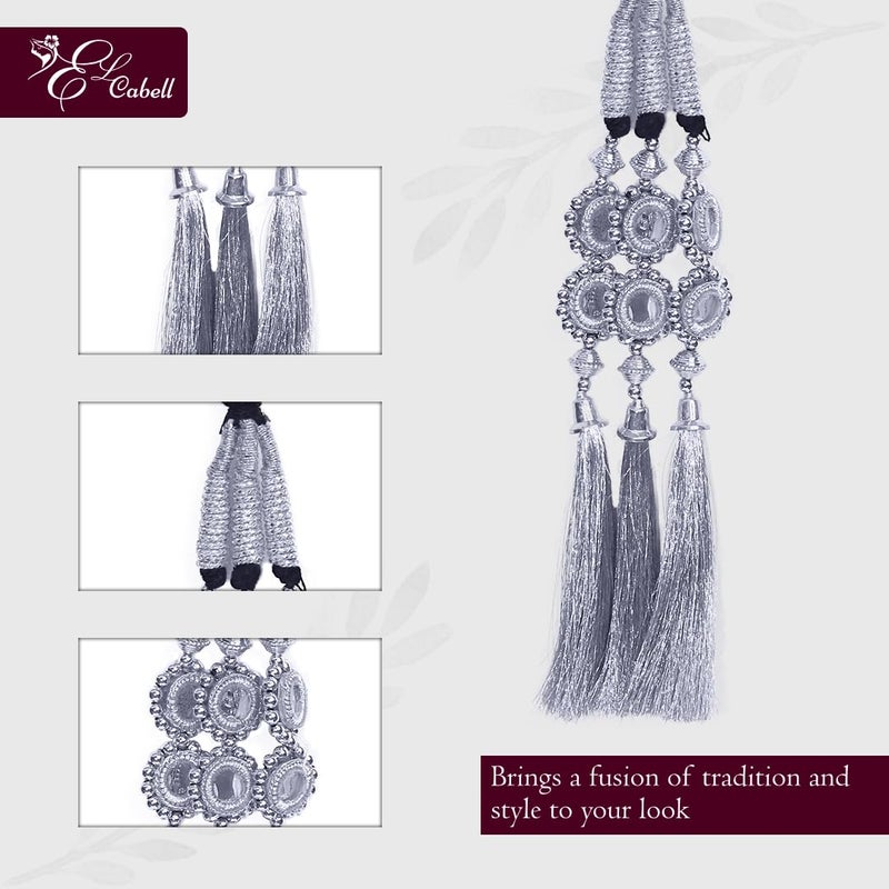AHS Traditional Punjabi Paranda for Women & Girls with Silver Tassels | 30 Inch Long Braid Hair Accessory | Bridal Wedding Parandi Choti | Ethnic Hair Extension Parandia for Festival & Party (Silver) - Image 5