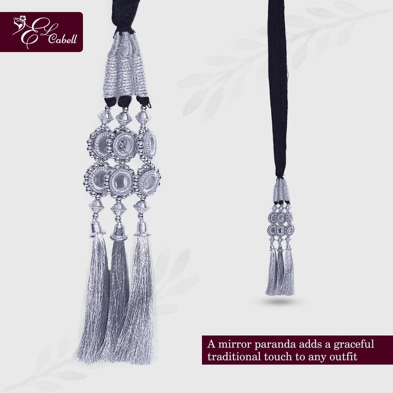 AHS Traditional Punjabi Paranda for Women & Girls with Silver Tassels | 30 Inch Long Braid Hair Accessory | Bridal Wedding Parandi Choti | Ethnic Hair Extension Parandia for Festival & Party (Silver) - Image 4
