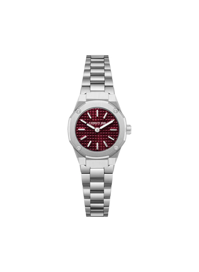 شيروتي 1881 Razzuolo Burgundy Dial, Stainless Steel Bracelet, Analog Watch for Women, 24mm