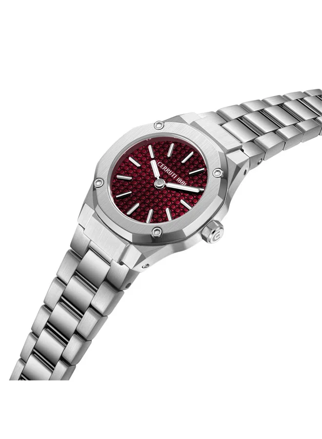 شيروتي 1881 Razzuolo Burgundy Dial, Stainless Steel Bracelet, Analog Watch for Women, 24mm