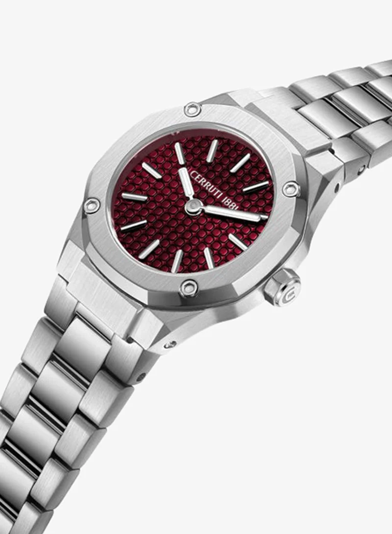 شيروتي 1881 Razzuolo Burgundy Dial, Stainless Steel Bracelet, Analog Watch for Women, 24mm