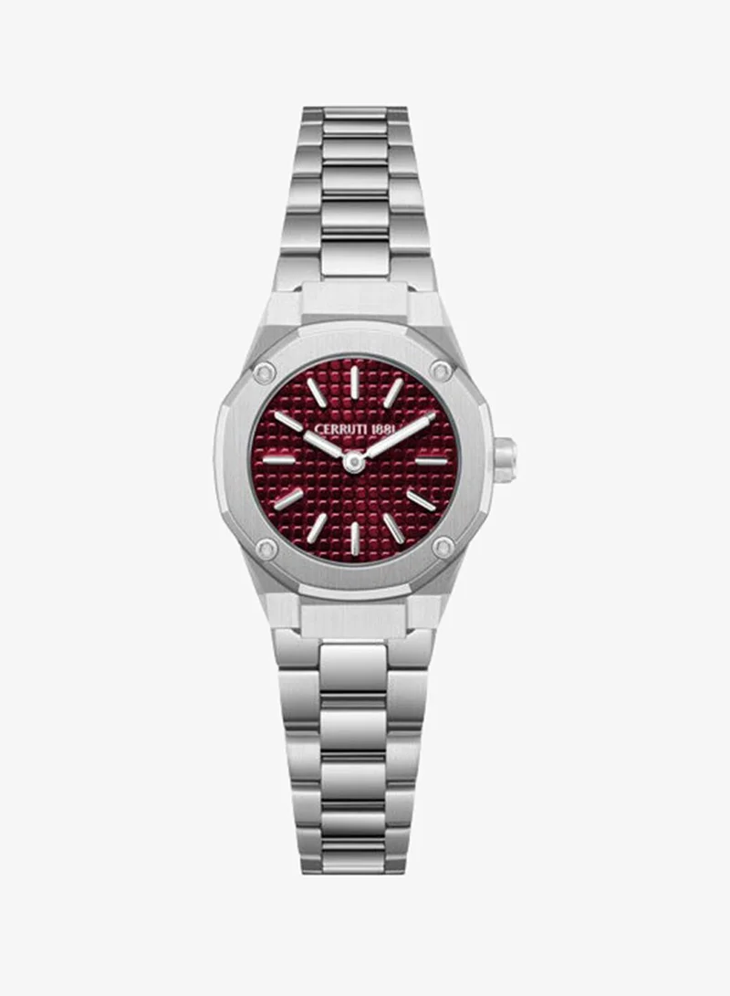 شيروتي 1881 Razzuolo Burgundy Dial, Stainless Steel Bracelet, Analog Watch for Women, 24mm