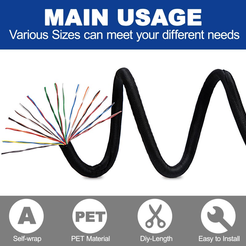 teziicus Split-Sleeve Wire Loom for High-Temperature Automotive Harness and Home Cable Management, 25ft - 1/2 inch Braided Cable Management Sleeve Cord Protector, Self-Wrapping Split Wire Loom - Image 4