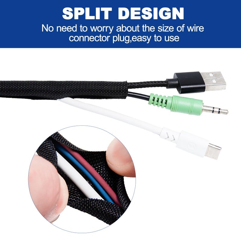 teziicus Split-Sleeve Wire Loom for High-Temperature Automotive Harness and Home Cable Management, 25ft - 1/2 inch Braided Cable Management Sleeve Cord Protector, Self-Wrapping Split Wire Loom - Image 5