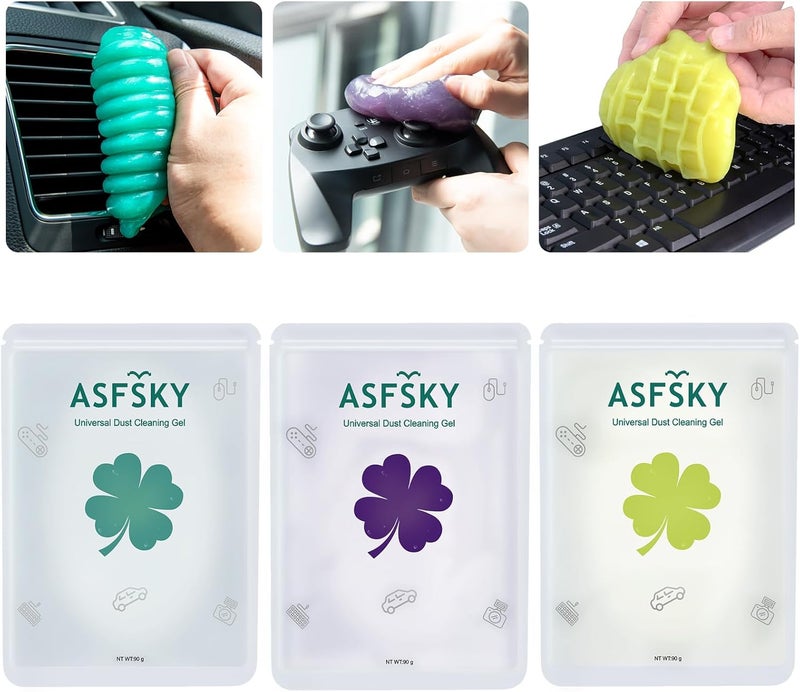 ASFSKY جل تنظيف لوحة المفاتيح لعدة تفصيل السيارات، معجون لاصق لإزالة الغبار من فتحات التهوية الداخلية للسيارة واللوحة الأمامية، جل تنظيف السيارات لإزالة الغبار والفتات من الإلكترونيات وأجهزة الكمبيوتر المحمولة، 3 عبوات - Image 1