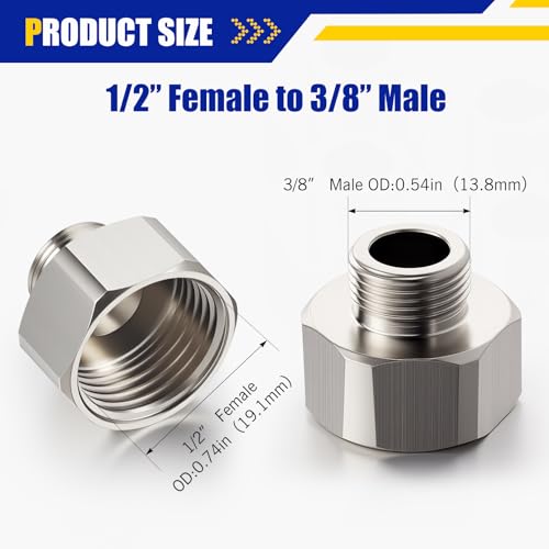 Shimeyao 16 Pcs Brass Water Line Adapter Pipe Fittings in 12 Female to 38 Male Reducer Adapter Compression Fitting for Bathroom Faucet Supply Hose Pipe Connector with Rubber Washer - Image 3