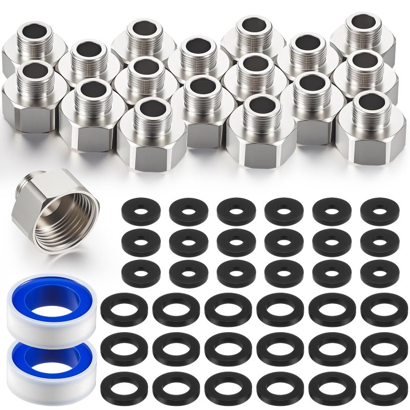 Shimeyao 16 Pcs Brass Water Line Adapter Pipe Fittings in 12 Female to 38 Male Reducer Adapter Compression Fitting for Bathroom Faucet Supply Hose Pipe Connector with Rubber Washer - Image 2