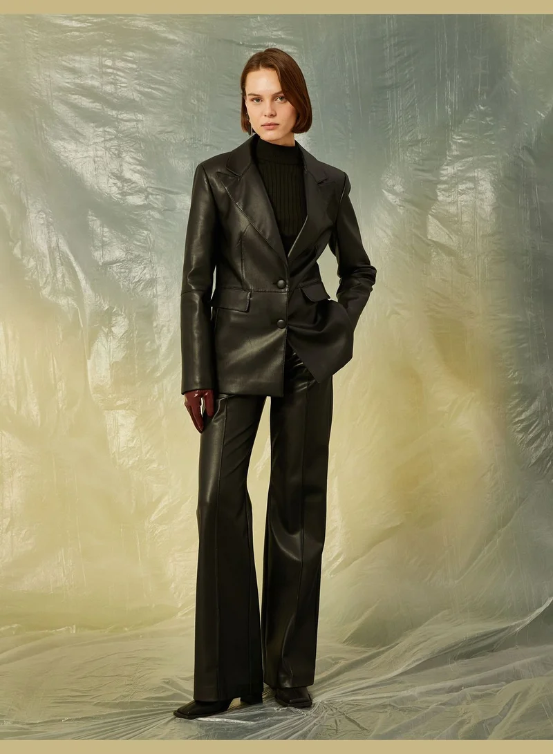 كوتون Ribbed Faux Leather Palazzo Trousers