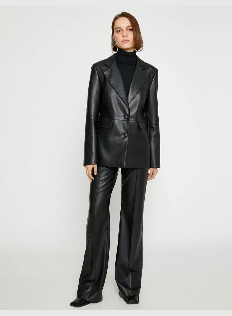 كوتون Ribbed Faux Leather Palazzo Trousers