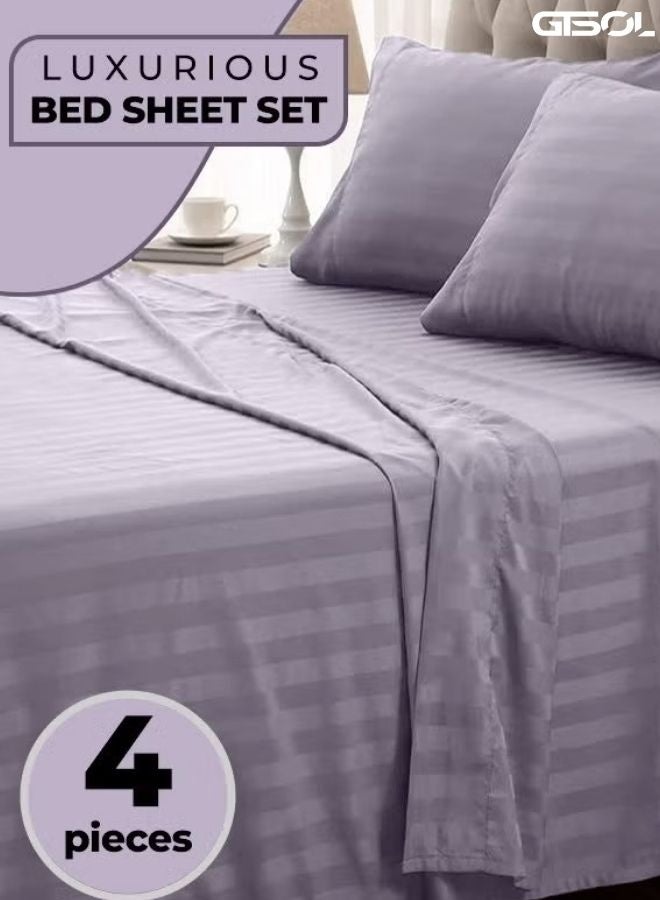 GTSOL 4-Piece Luxury King Size Striped Bedding Set – Premium Microfiber Duvet Cover Set with Deep Pocket Fitted Sheet (200x200+30cm) & 2 Pillowcases (48x74+5cm) – Soft Hotel Collection Comforter Cover Set for King Bed – Elegant Modern Bedroom Bedding - Image 1