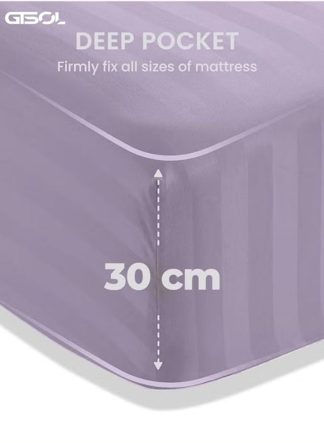 GTSOL 4-Piece Luxury King Size Striped Bedding Set – Premium Microfiber Duvet Cover Set with Deep Pocket Fitted Sheet (200x200+30cm) & 2 Pillowcases (48x74+5cm) – Soft Hotel Collection Comforter Cover Set for King Bed – Elegant Modern Bedroom Bedding - Image 4