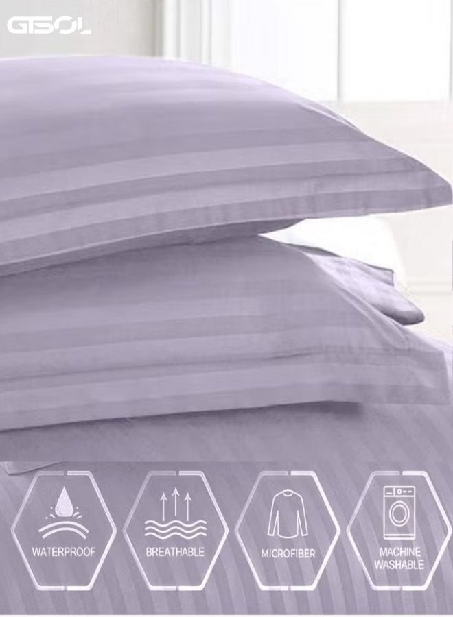 GTSOL 4-Piece Luxury King Size Striped Bedding Set – Premium Microfiber Duvet Cover Set with Deep Pocket Fitted Sheet (200x200+30cm) & 2 Pillowcases (48x74+5cm) – Soft Hotel Collection Comforter Cover Set for King Bed – Elegant Modern Bedroom Bedding - Image 3
