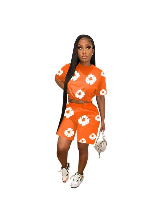 Y7 393 European And American Women's Clothing 24 Spring And Summer New Popular Digital Printed Short-sleeved Shorts Sports Two-piece Set For Women (special Offer