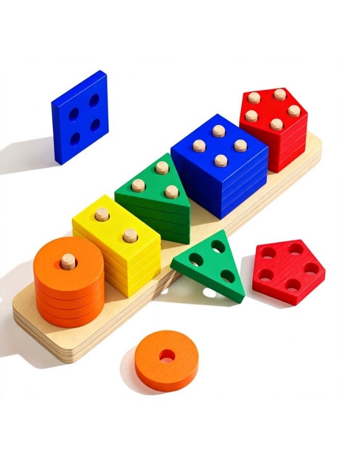 Geometric Interlocking Building Blocks For Toddlers And Children, Shape Matching Puzzle For 1-3 Year Old Boys, Educational Toys That Help Develop Fine Motor Skills And Improve Concentration. - Image 1