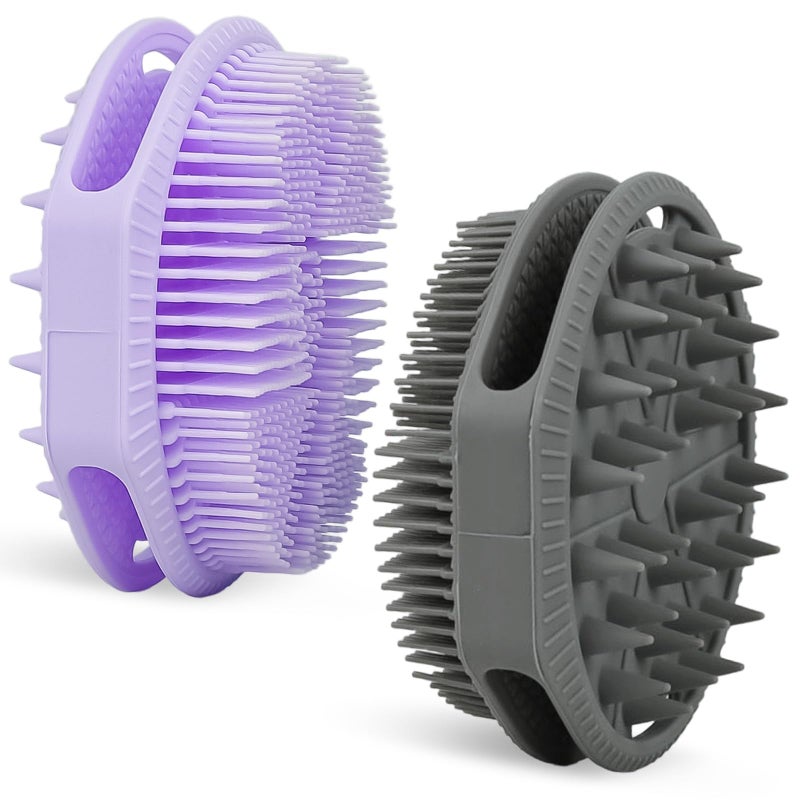 HAYSNA 2-Pack Soft Silicone Dual-Sided Body Scrubber & Loofah | Gentle Exfoliating Shower Brush for Men & Women | Creates Rich Lather, Easy to Clean (Gray & Purple) - Image 1