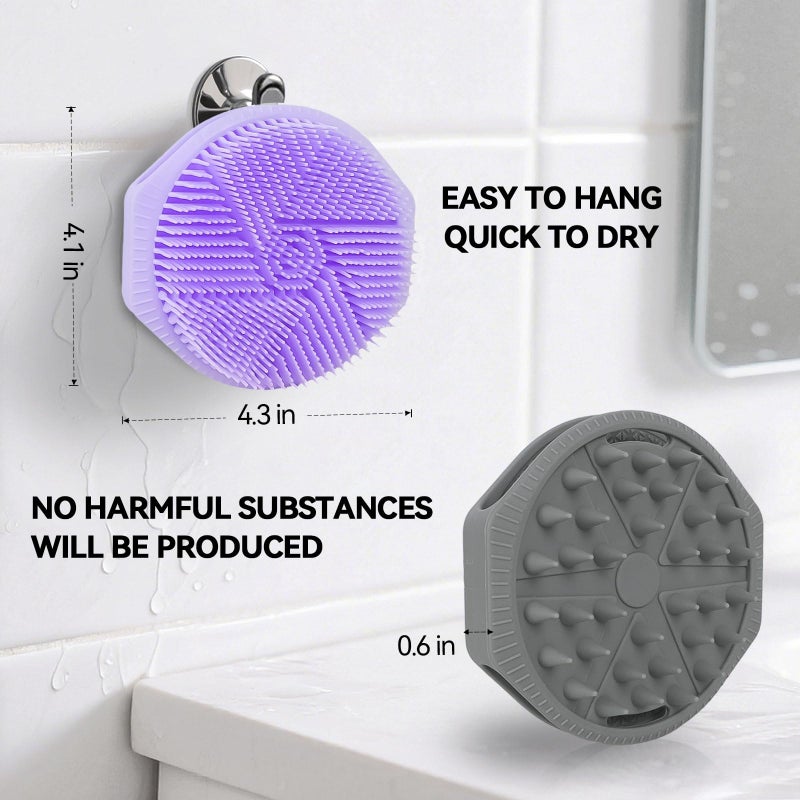HAYSNA 2-Pack Soft Silicone Dual-Sided Body Scrubber & Loofah | Gentle Exfoliating Shower Brush for Men & Women | Creates Rich Lather, Easy to Clean (Gray & Purple) - Image 5