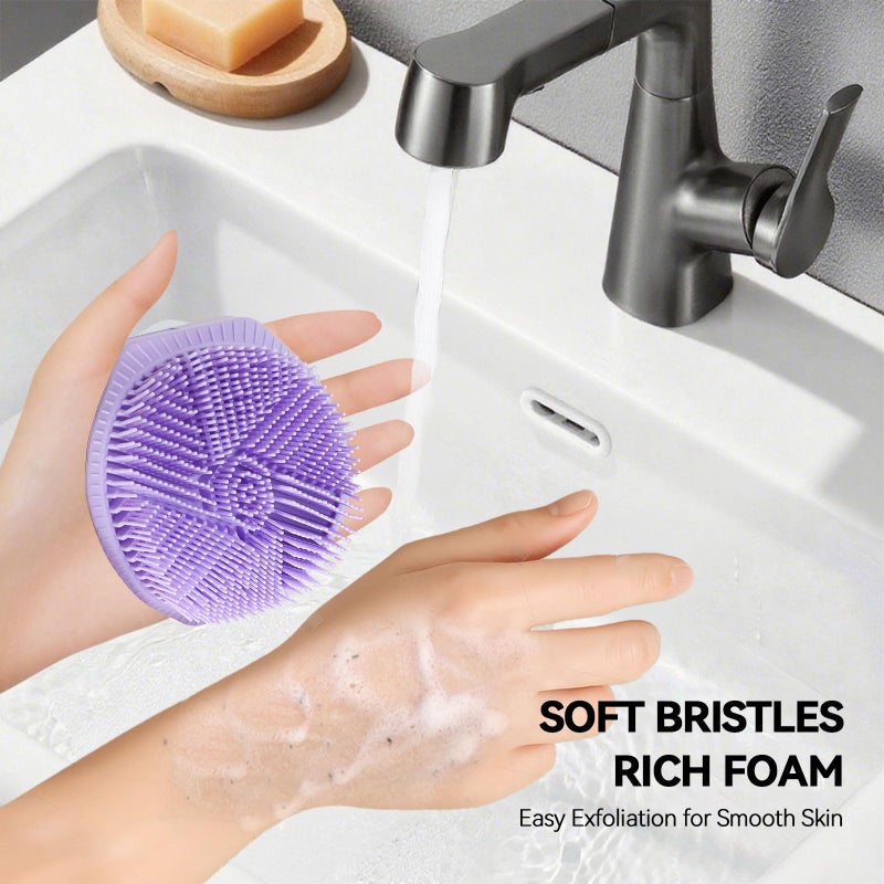 HAYSNA 2-Pack Soft Silicone Dual-Sided Body Scrubber & Loofah | Gentle Exfoliating Shower Brush for Men & Women | Creates Rich Lather, Easy to Clean (Gray & Purple) - Image 4