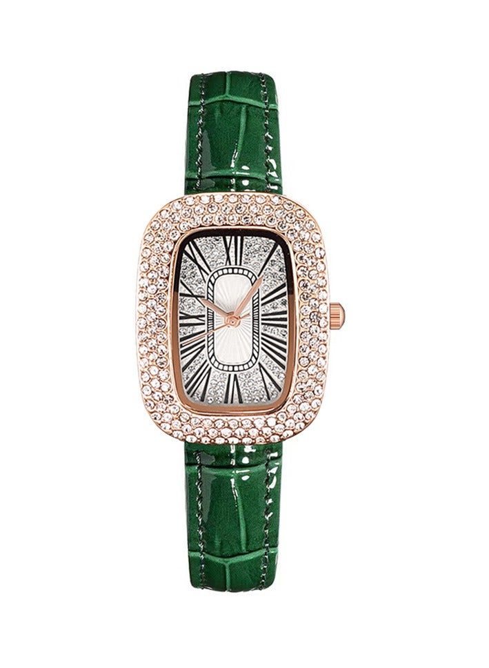 Women's Watch Stylish Simple Dove Egg Rhinestone Starry Women's Watch (Green)