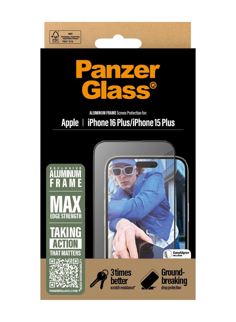 PanzerGlass® Aluminium Frame Screen Protector for Apple iPhone 16 Plus, EasyAligner, Tempered Glass, High Scratch Resistance, Impact Resistance, Elegant Aluminium Frame - Image 3