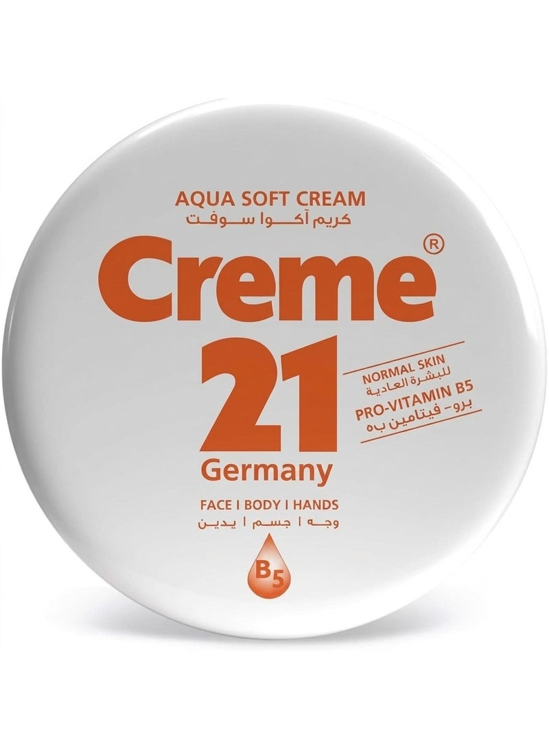 Creme 21 Aqua Soft Cream with Pro-Vitamin B5 250ml - Light Moisturizing Cream for Normal Skin, Face, Body & Hands, Fast Absorbing
