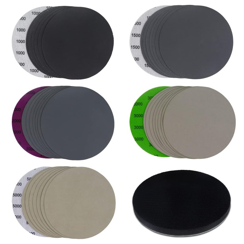 6 Inch 150mm Wet Dry Sanding Discs Assorted Grit 10001500200030005000 with Interface Pad Waterproof Hook Loop Sandpaper Silicon Carbide for Sanding Grinder Polishing 40 Pack