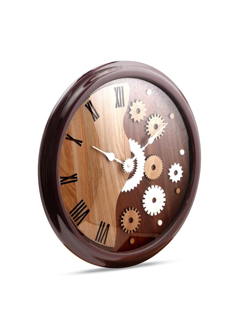 KOHE - KOHE 16 Inch Quartz Wall Clock – Round Silent Dual Colour Dial Face Analog Clock for Living Room, Office, Kitchen & Dining Room (Rosewood) (Rosewood) - Image 1