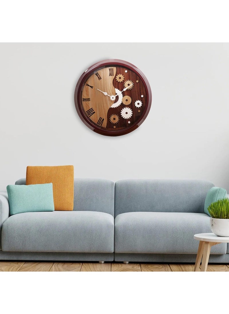 KOHE - KOHE 16 Inch Quartz Wall Clock – Round Silent Dual Colour Dial Face Analog Clock for Living Room, Office, Kitchen & Dining Room (Rosewood) (Rosewood) - Image 1
