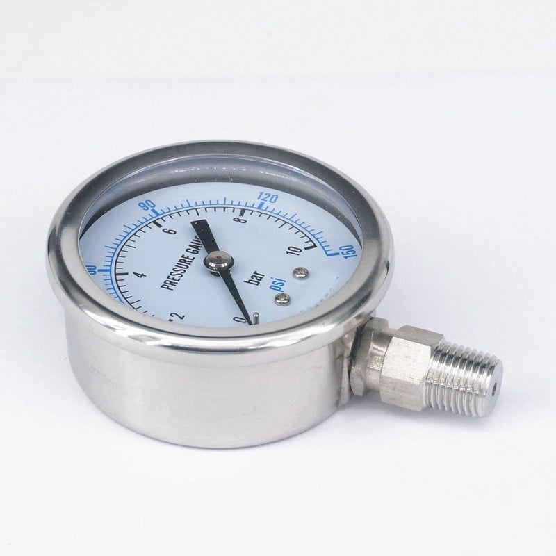 304 Stainless Steel 60mm Dial Pressure Gauge 0 10 Bar PSI NPT Male 1 8 Inch - Image 4