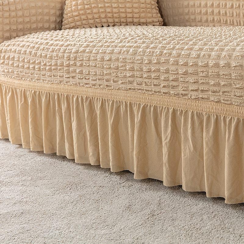 TONY STARK Frill Design Three Seater Elastic Stretchable Turkish Bubble Sofa Slipcovers, Durable Washable Universal High Elastic Furniture Protector (3 Seater, Light Brown, 185-230cm) - Image 4