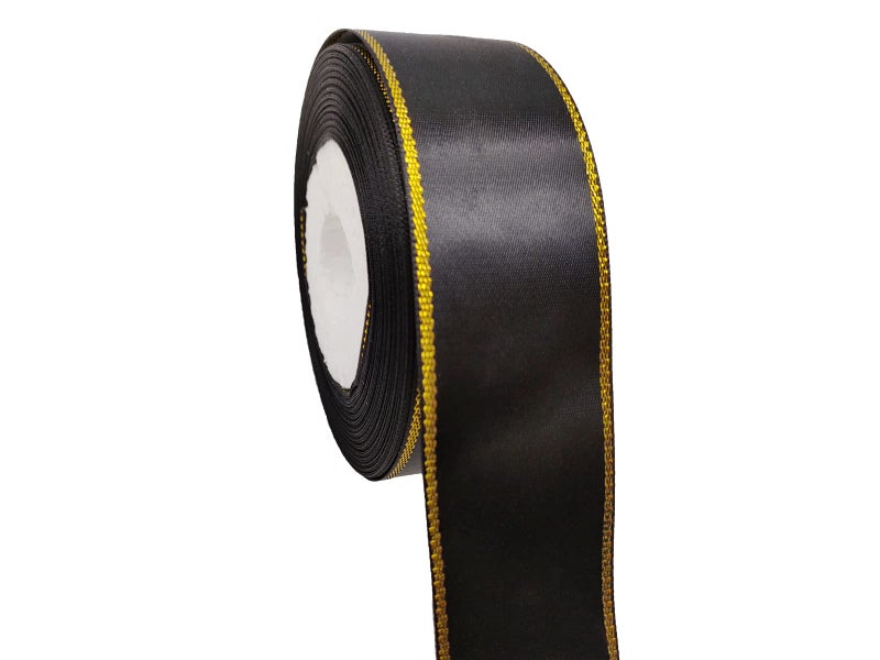 JESEP Yong 15 Inch 25 Yards Black Ribbon with Golden Edge  DoubleFaced Satin Ribbon  Wide Gift Wrapping  Sparkly PartyWeddingBaby Shower Decoration