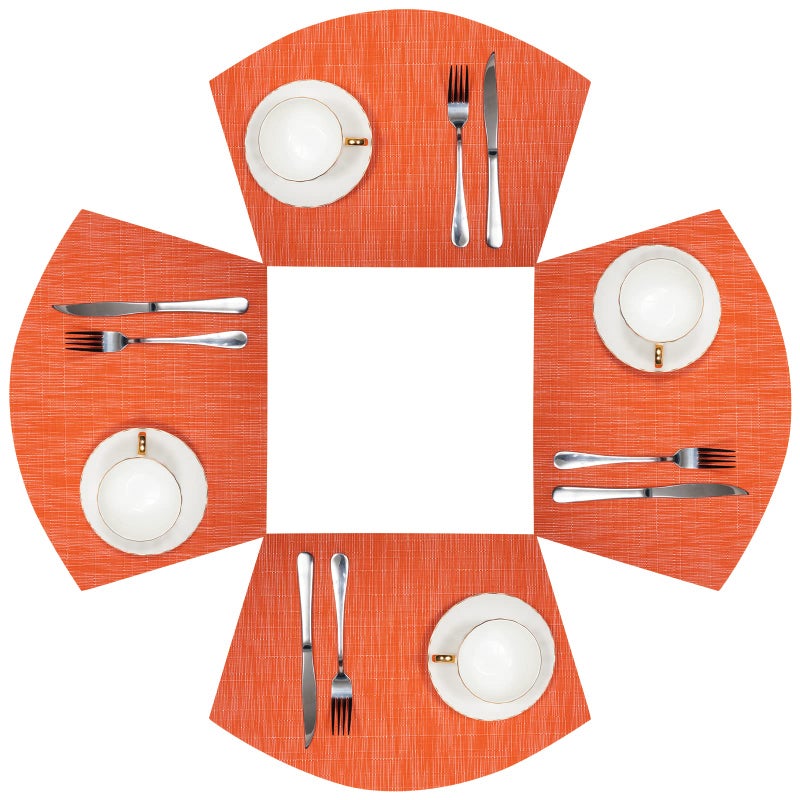 SHACOS SHACOS Round Table Placemats Set of 4 Wedge Placemats Heat Resistant Woven Vinyl Table Mats Wipe Clean (4  Orange)  - Image 1
