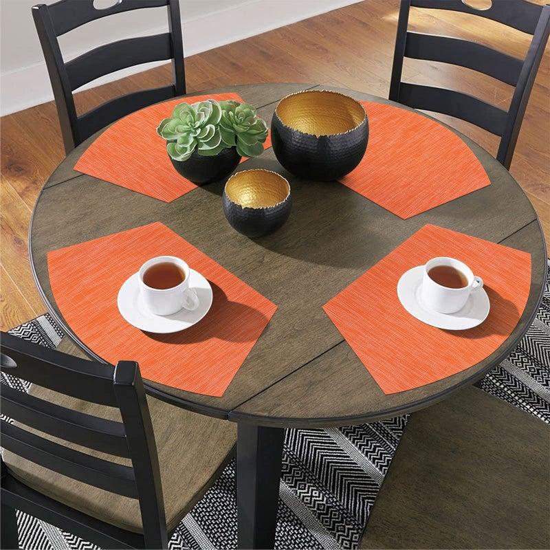 SHACOS SHACOS Round Table Placemats Set of 4 Wedge Placemats Heat Resistant Woven Vinyl Table Mats Wipe Clean (4  Orange)  - Image 3