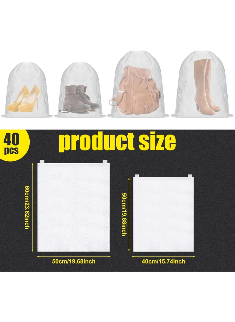 Woanger Woanger 40 Pcs Dust Proof Drawstring Purse Storage Bag Breathable Non Woven Fabric Shoe Bag Dust Bags for Handbags Nonwoven Cloth Storage Pouch Cover for Shoe Boots Purse Travel Organizer White  - Image 2