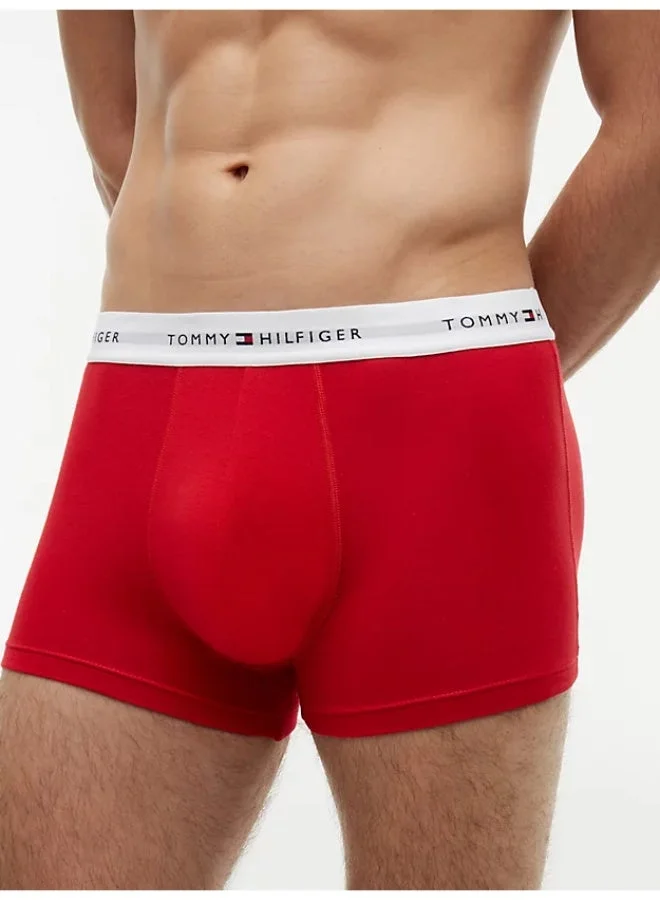 Tommy Hilfiger Primary Red/White/Desert Sky 3-Pack Signature Repeat Logo Waistband Trunks for Men | Best Price UAE