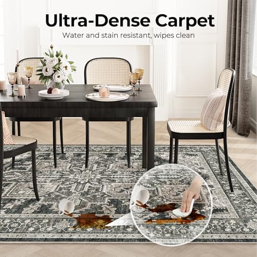 WITSHOCK Living Room Area Rugs 5x7: Washable Rug Boho Soft Non-Slip Low Pile Stain Resistant Foldable Carpet for Bedroom Playroom Dining Room Office Kitchen Farmhouse Home Decor Rug-Bitter Black - Image 4