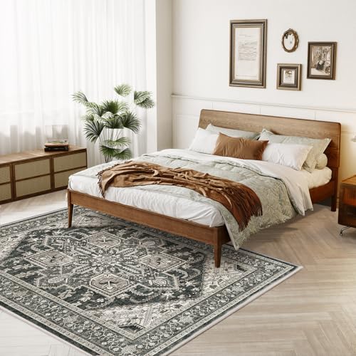 WITSHOCK Living Room Area Rugs 5x7: Washable Rug Boho Soft Non-Slip Low Pile Stain Resistant Foldable Carpet for Bedroom Playroom Dining Room Office Kitchen Farmhouse Home Decor Rug-Bitter Black - Image 2