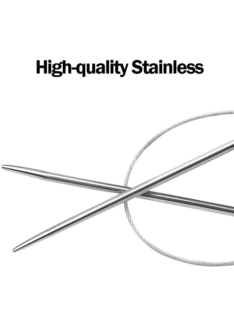 Stainless Steel Circular Knitting Needles Set, 43cm Sizes 1.5 to 5 mm for DIY Enthusiasts and Beginners - Image 2