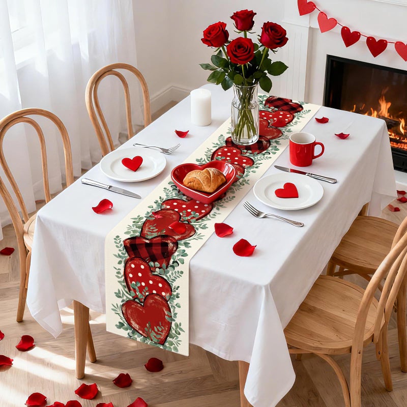 Artscope Eucalyptus Hearts Valentine's Day Table Runner, Anniversary Wedding Holiday Kitchen Dining Table Decoration for Valentine Home Decor 13x72 Inch - Image 3