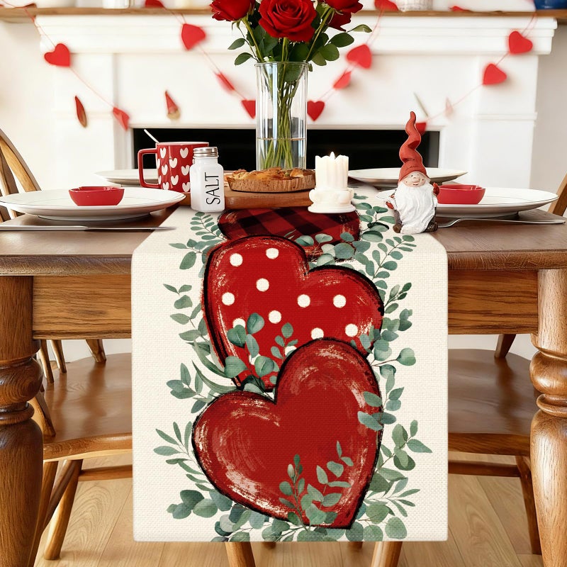 Artscope Eucalyptus Hearts Valentine's Day Table Runner, Anniversary Wedding Holiday Kitchen Dining Table Decoration for Valentine Home Decor 13x72 Inch - Image 2